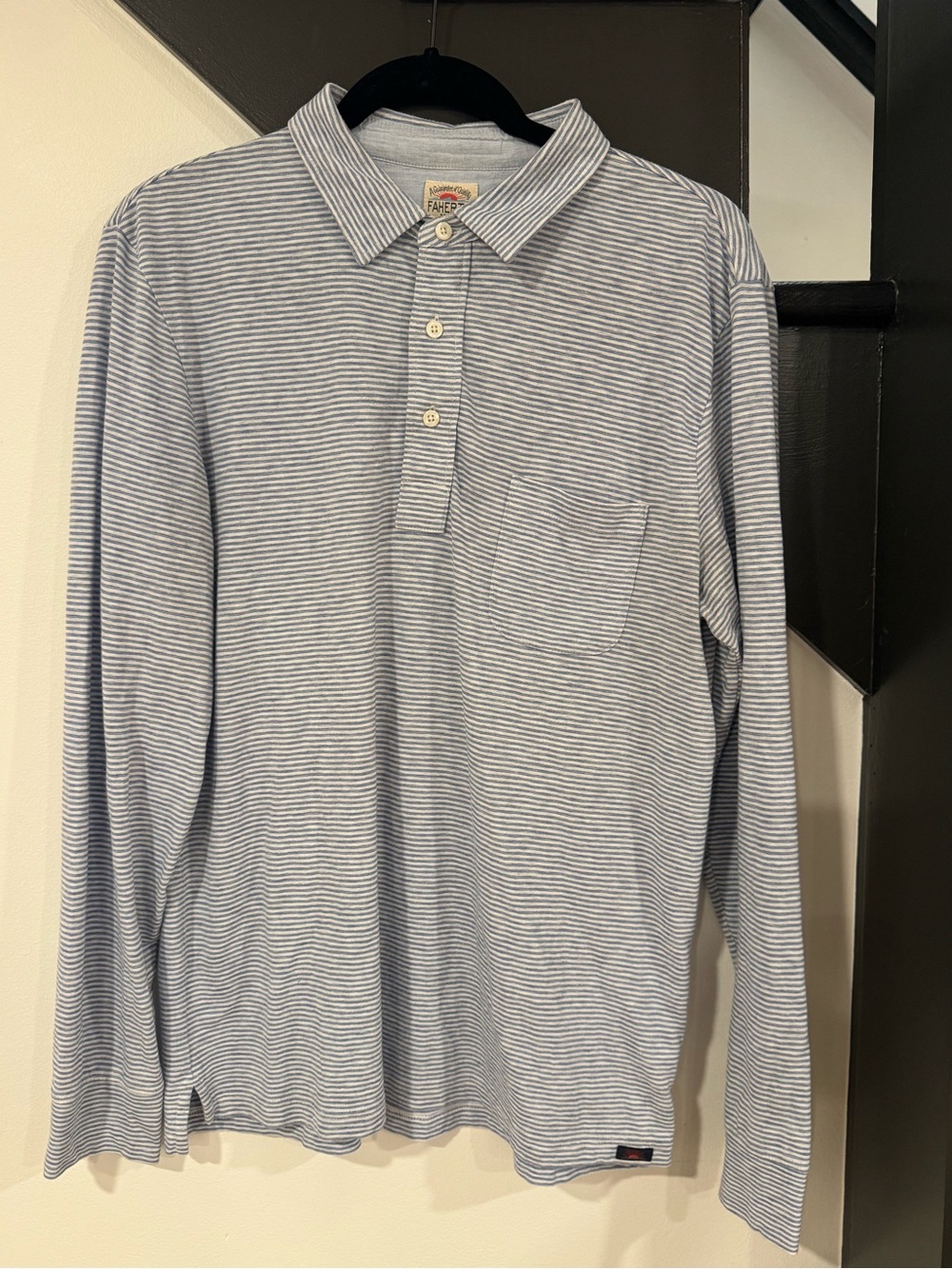 Faherty Striped Long-Sleeve Polo - Light Blue & White